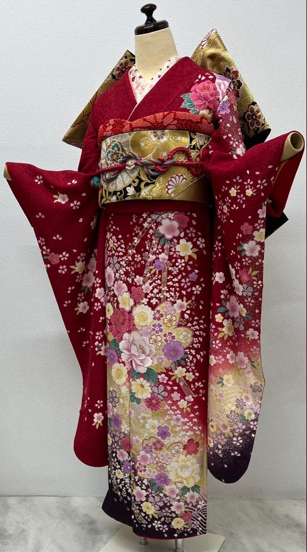 振り袖　フルセット　別誂長襦袢　成人式　赤　金彩加工　刺繍入り　銀通し　760