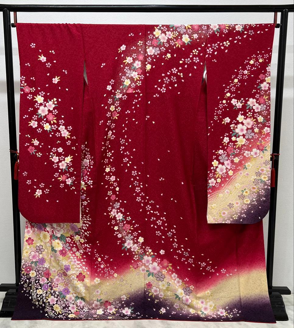 振り袖　フルセット　別誂長襦袢　成人式　赤　金彩加工　刺繍入り　銀通し　760