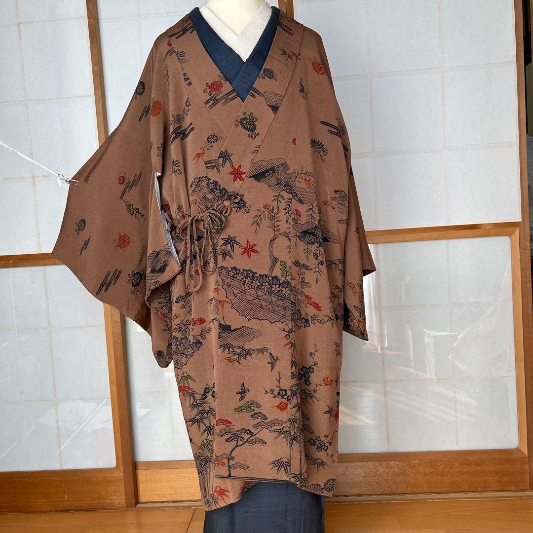 シナモンカラーこっくり茶色の着物コート　裄69.5