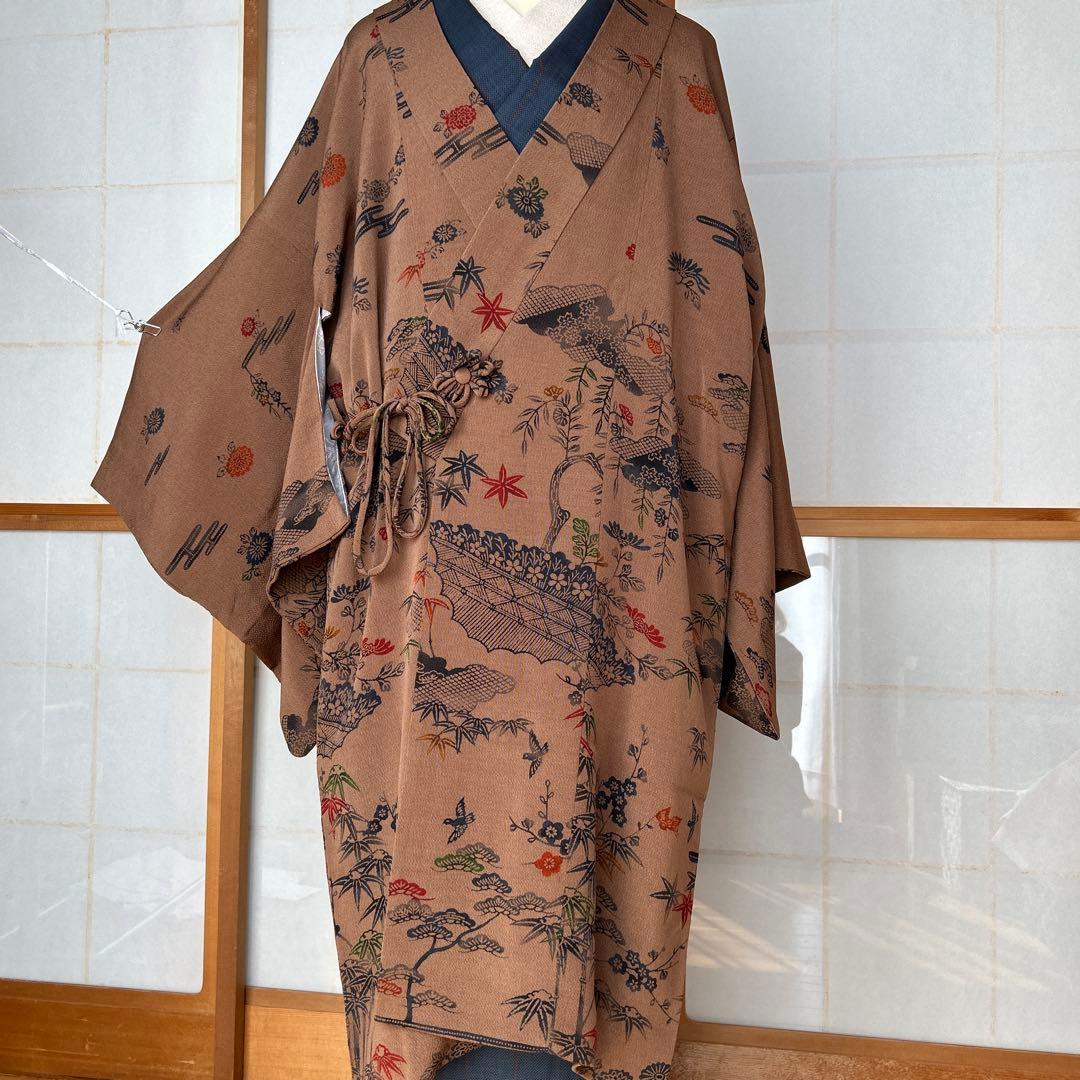 シナモンカラーこっくり茶色の着物コート　裄69.5