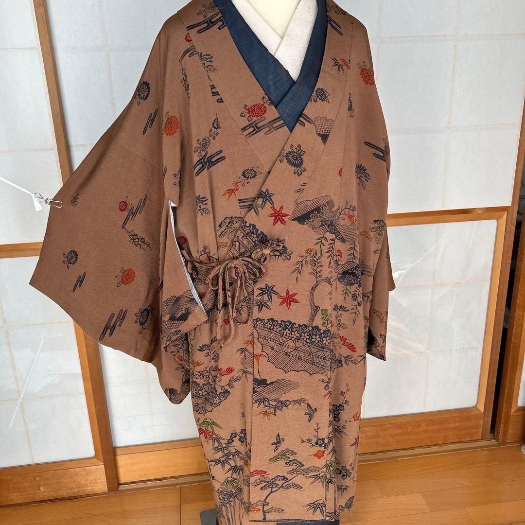 シナモンカラーこっくり茶色の着物コート　裄69.5
