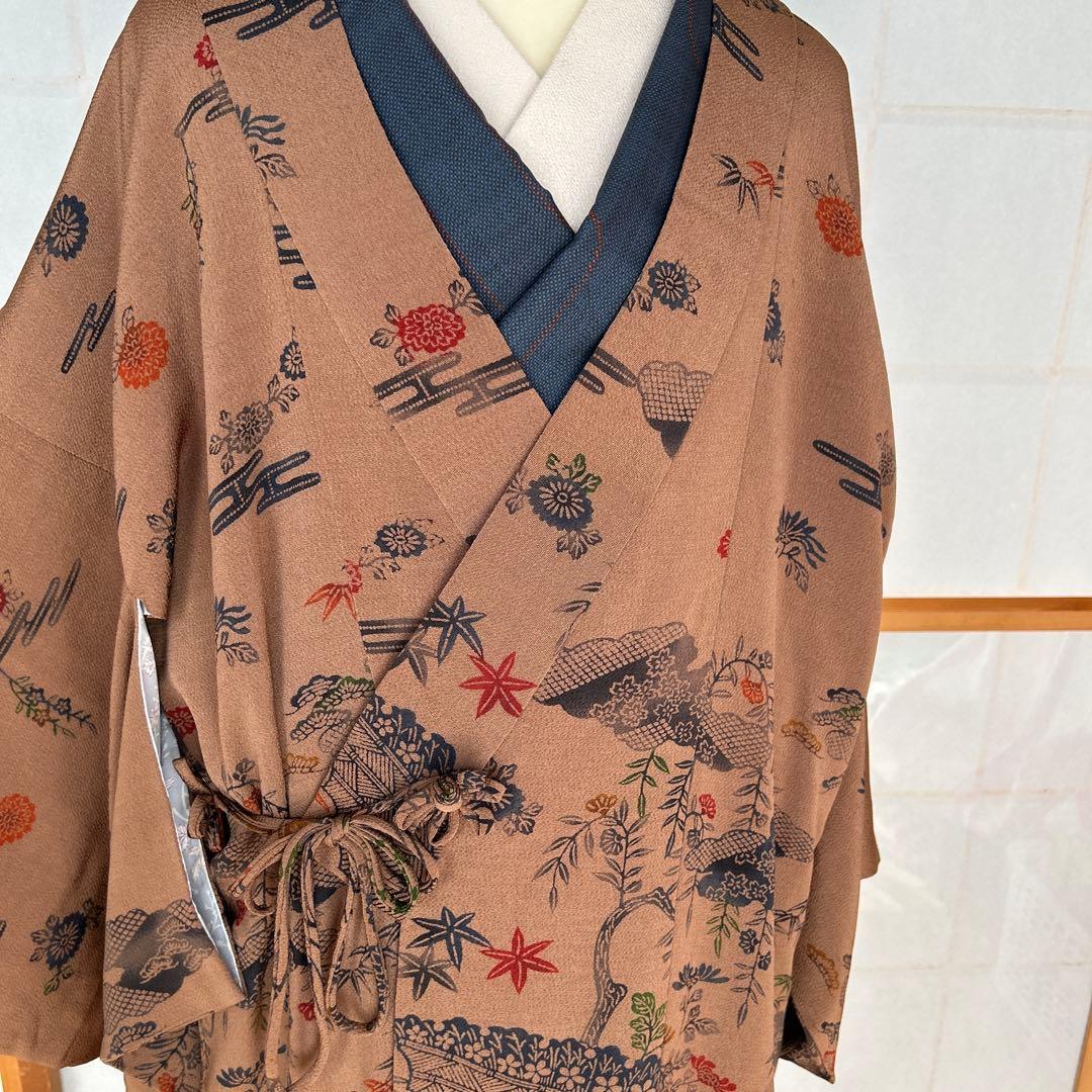 シナモンカラーこっくり茶色の着物コート　裄69.5