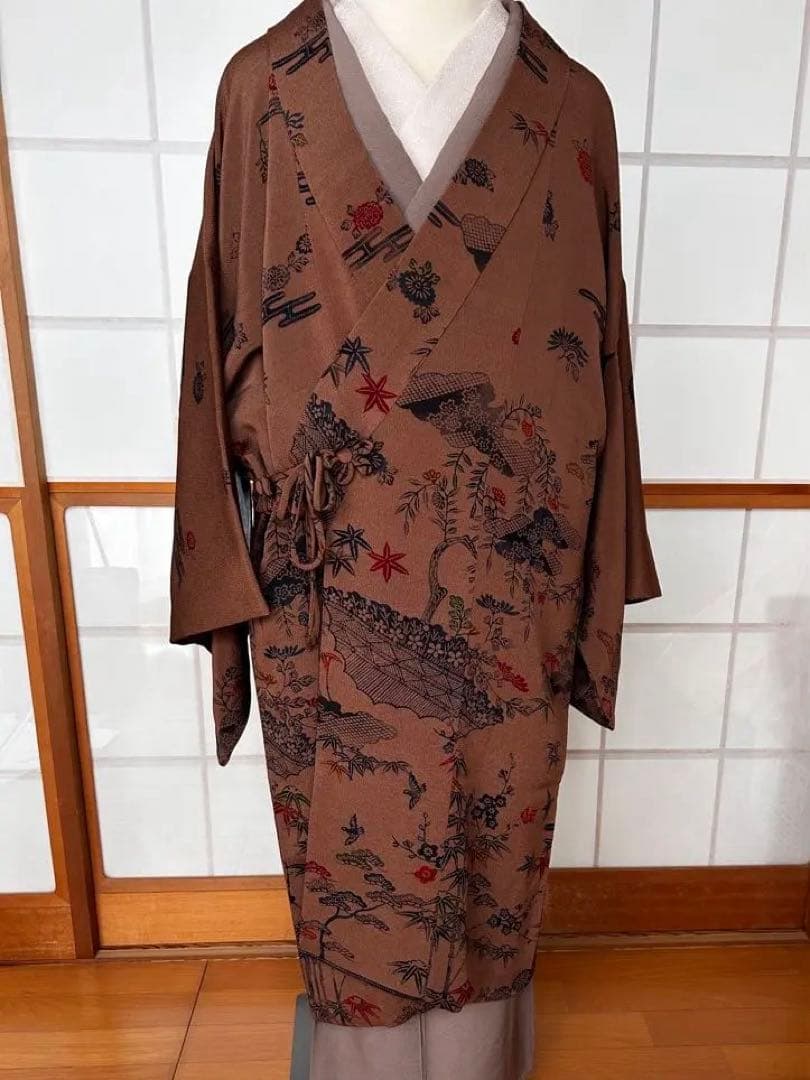 シナモンカラーこっくり茶色の着物コート　裄69.5