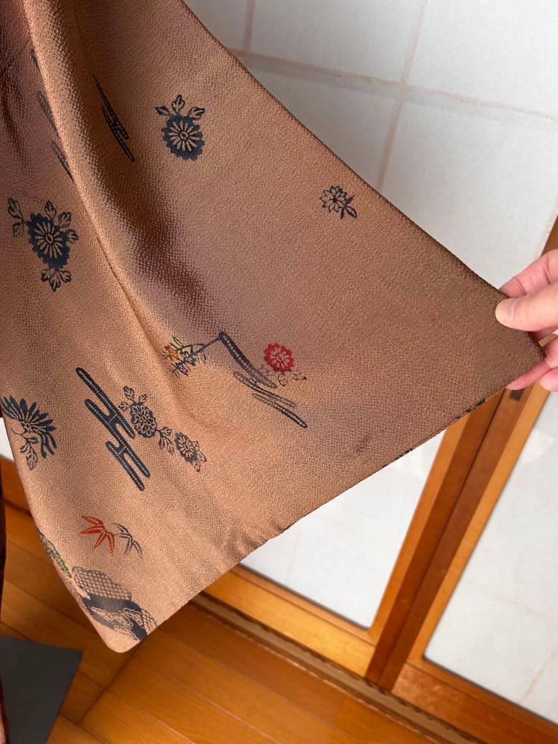 シナモンカラーこっくり茶色の着物コート　裄69.5