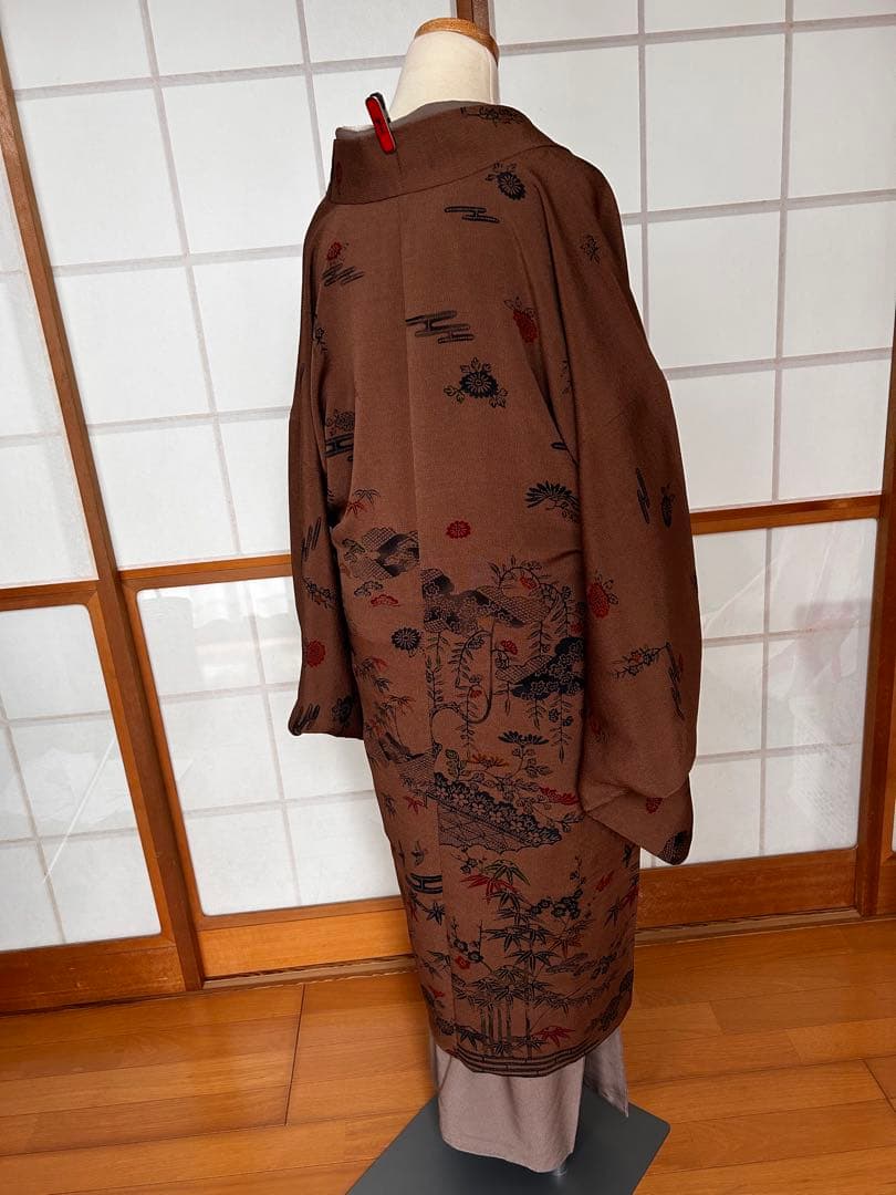 シナモンカラーこっくり茶色の着物コート　裄69.5