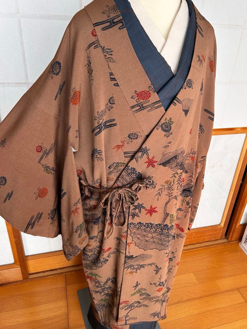 シナモンカラーこっくり茶色の着物コート　裄69.5