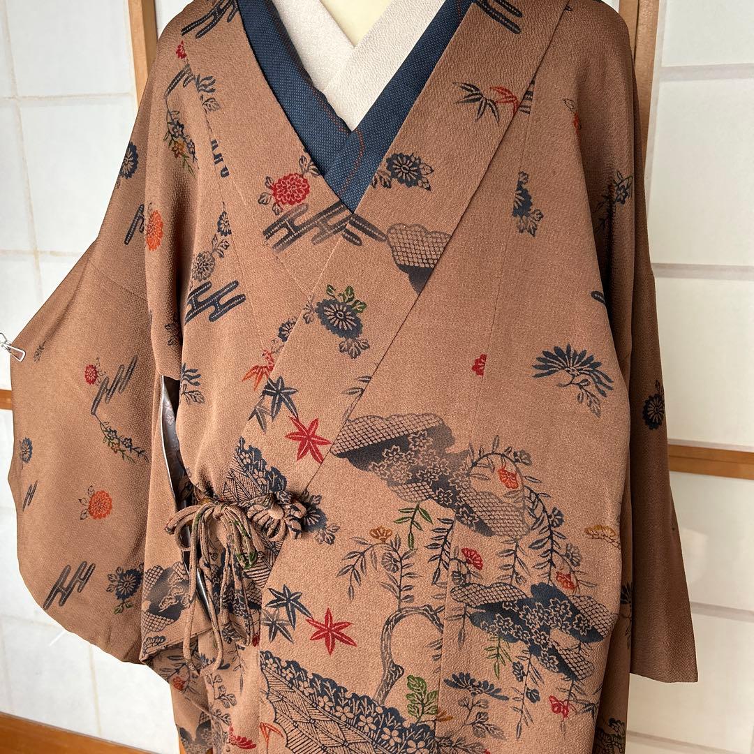 シナモンカラーこっくり茶色の着物コート　裄69.5