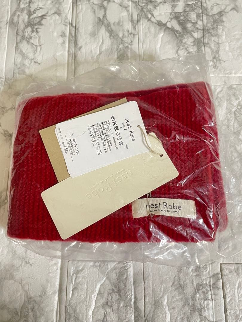 【新品未使用】nest Robe ネストローブ ウールミニマフラー　レッド