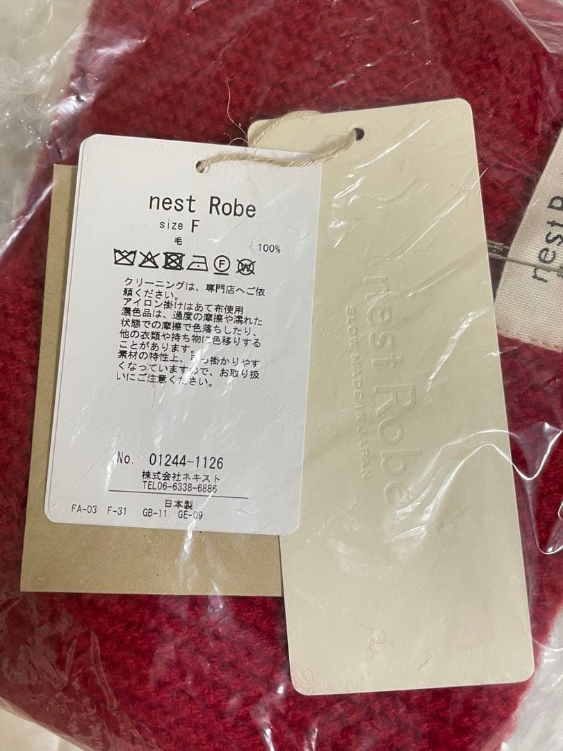 【新品未使用】nest Robe ネストローブ ウールミニマフラー　レッド