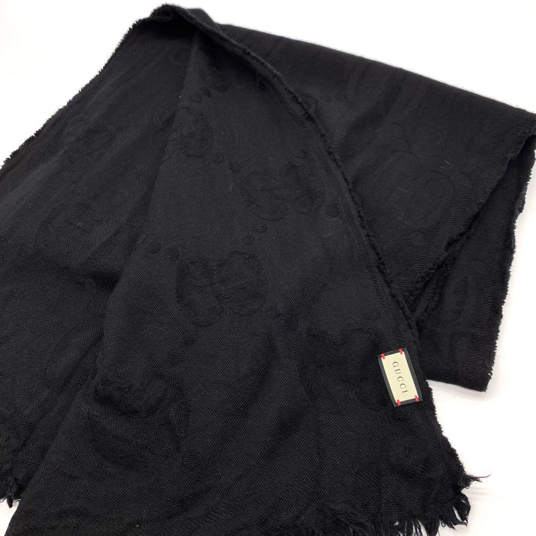 【美品】GUCCI マフラー 近年モデル GG柄 ブラック