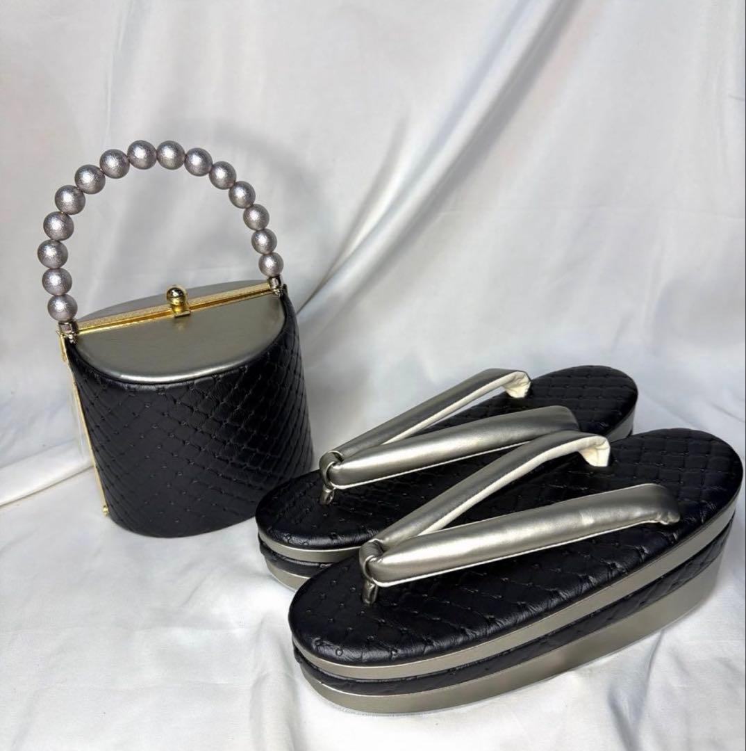 新品　草履　バッグ　セット　黒　2026年秋冬新作モデル　振袖用　フリーサイズ