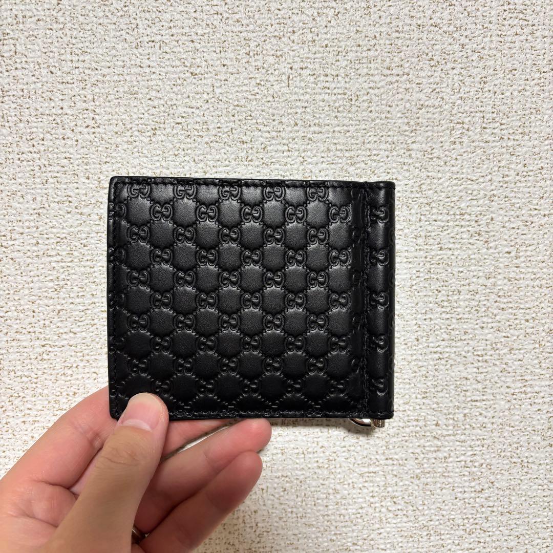 「乱れ桜商事様 」gucci ブラックレザー GGパターン マネークリップ