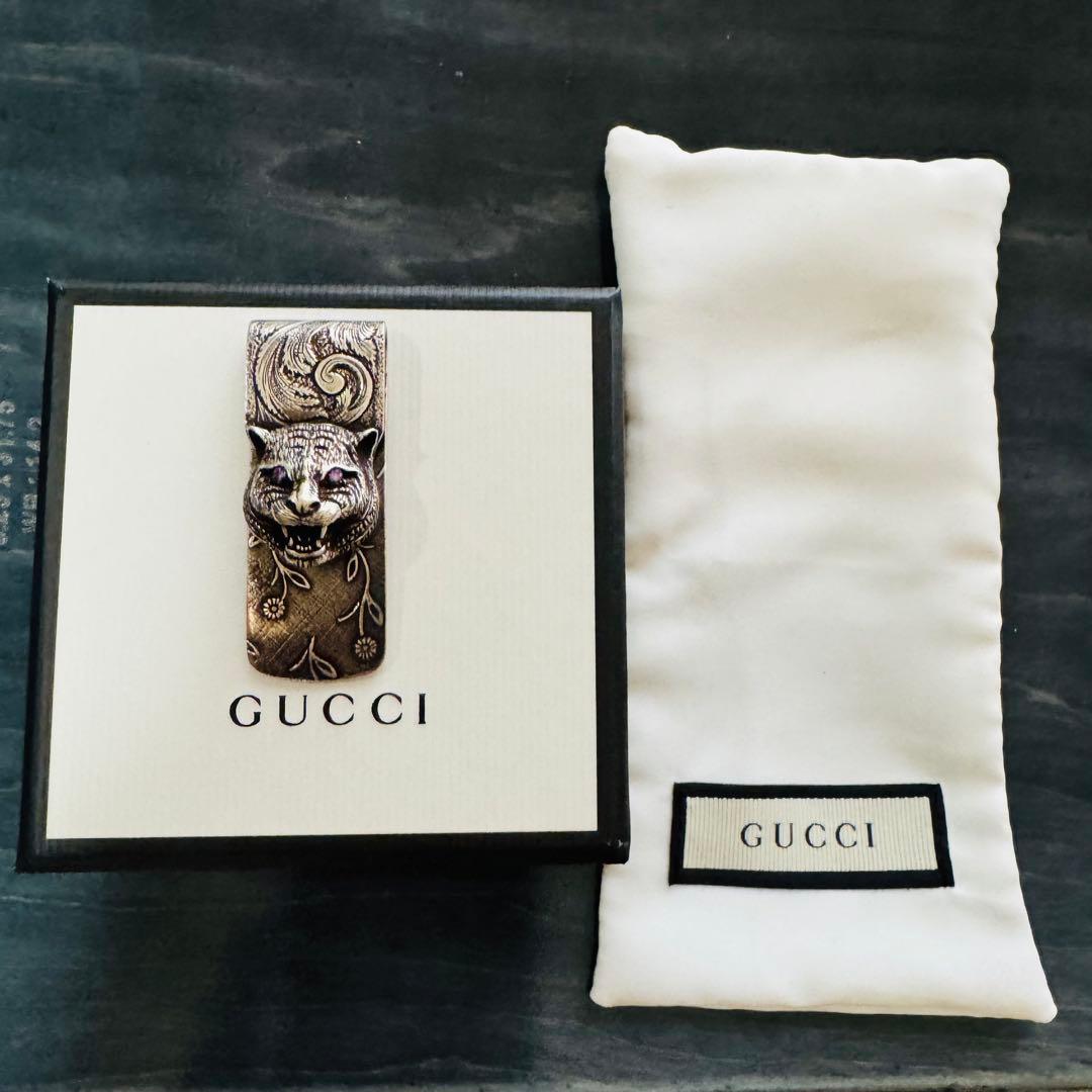 GUCCI レア❗️メンズ マネークリップ タイガーキャット ヘッド モチーフ