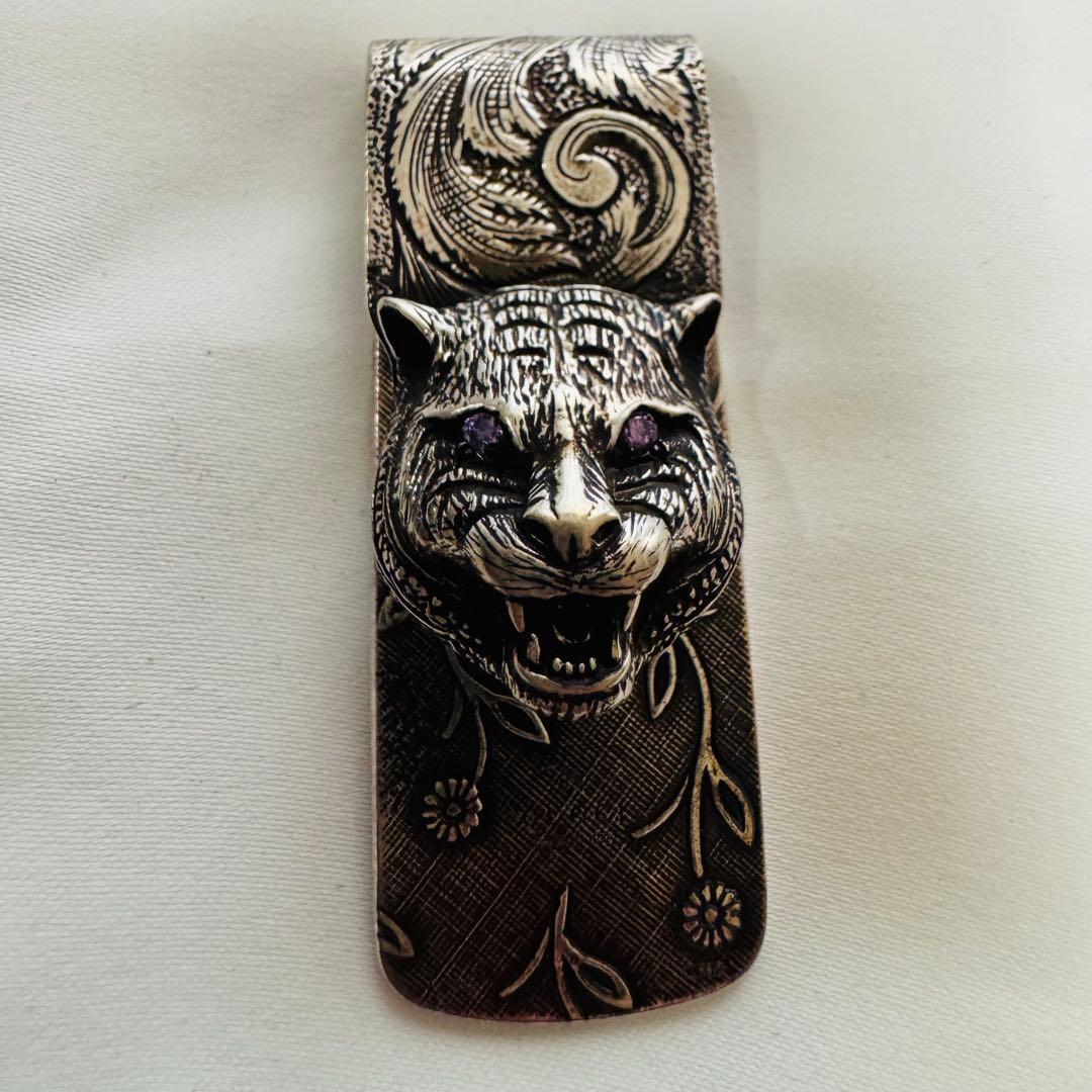 GUCCI レア❗️メンズ マネークリップ タイガーキャット ヘッド モチーフ