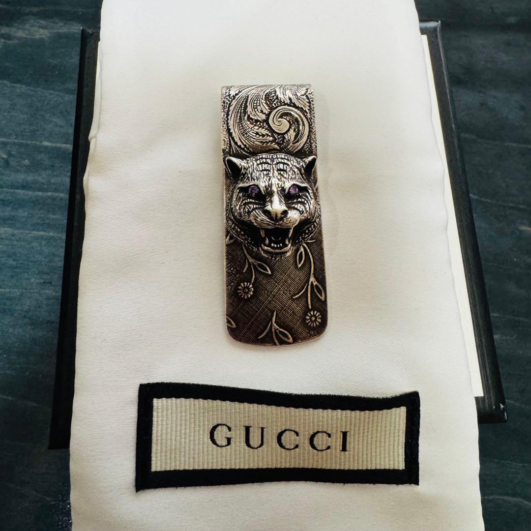 GUCCI レア❗️メンズ マネークリップ タイガーキャット ヘッド モチーフ
