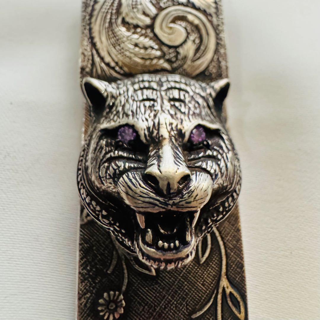 GUCCI レア❗️メンズ マネークリップ タイガーキャット ヘッド モチーフ