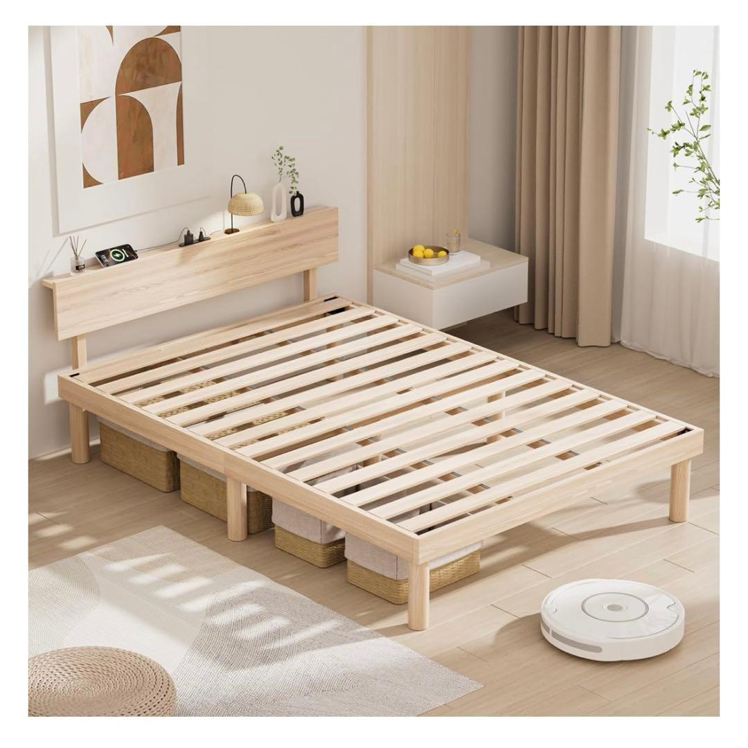 ベッドフレーム セミダブル 2口コンセント 天然木 すのこ ベット 北欧パイン材