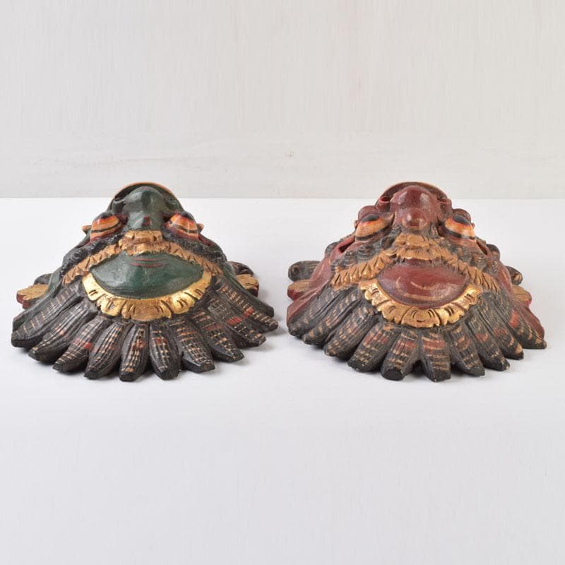 バリ島　インドネシア　木彫彩色　バロン　面　壁飾　一双　V　9089