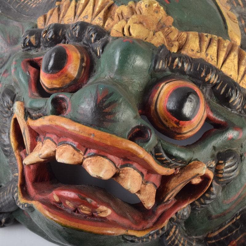 バリ島　インドネシア　木彫彩色　バロン　面　壁飾　一双　V　9089