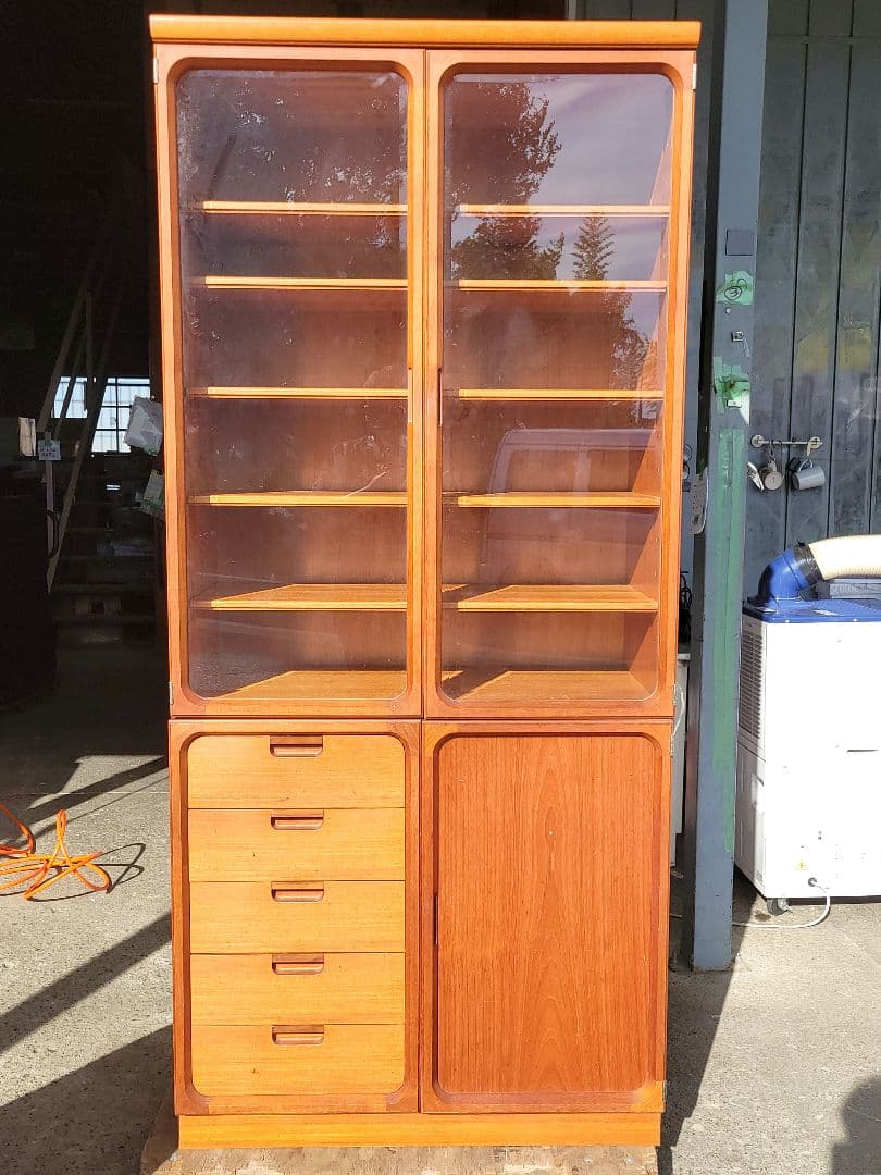 レトロ 木製 ガラス扉付き 食器棚 本棚 収納棚 ヴィンテージ調 キャビネット