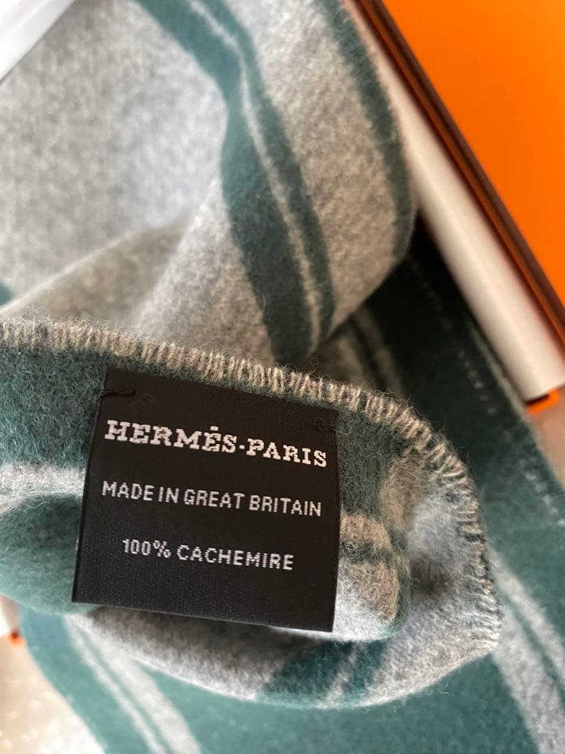 エルメス　マフラー　カシミヤ　バンドドゥレポ　グリフランネル　バイカラー　シプレ