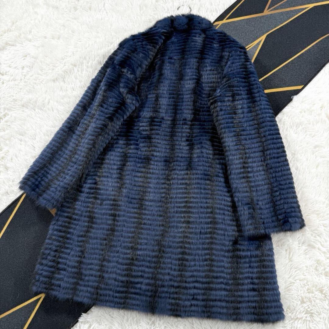 美品 総丈95㎝ ロシアリス リバーシブル コート ロング L相当 AA147