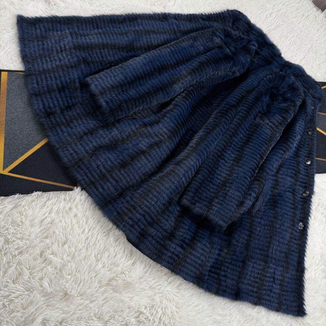 美品 総丈95㎝ ロシアリス リバーシブル コート ロング L相当 AA147