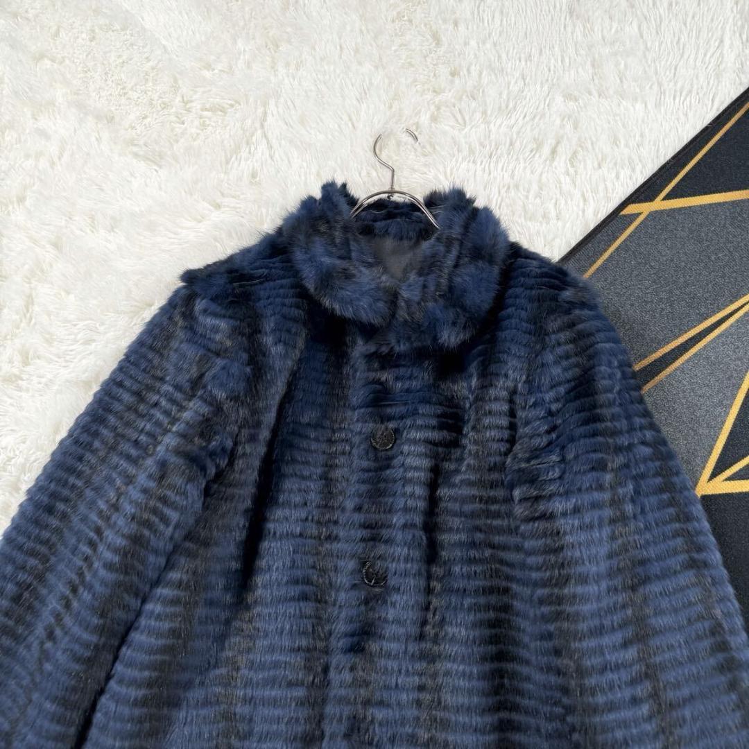 美品 総丈95㎝ ロシアリス リバーシブル コート ロング L相当 AA147