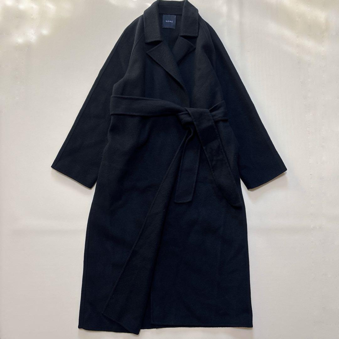 人気✨NORC ノーク リバー ロング コート ダブルフェイス ベルト付き 黒