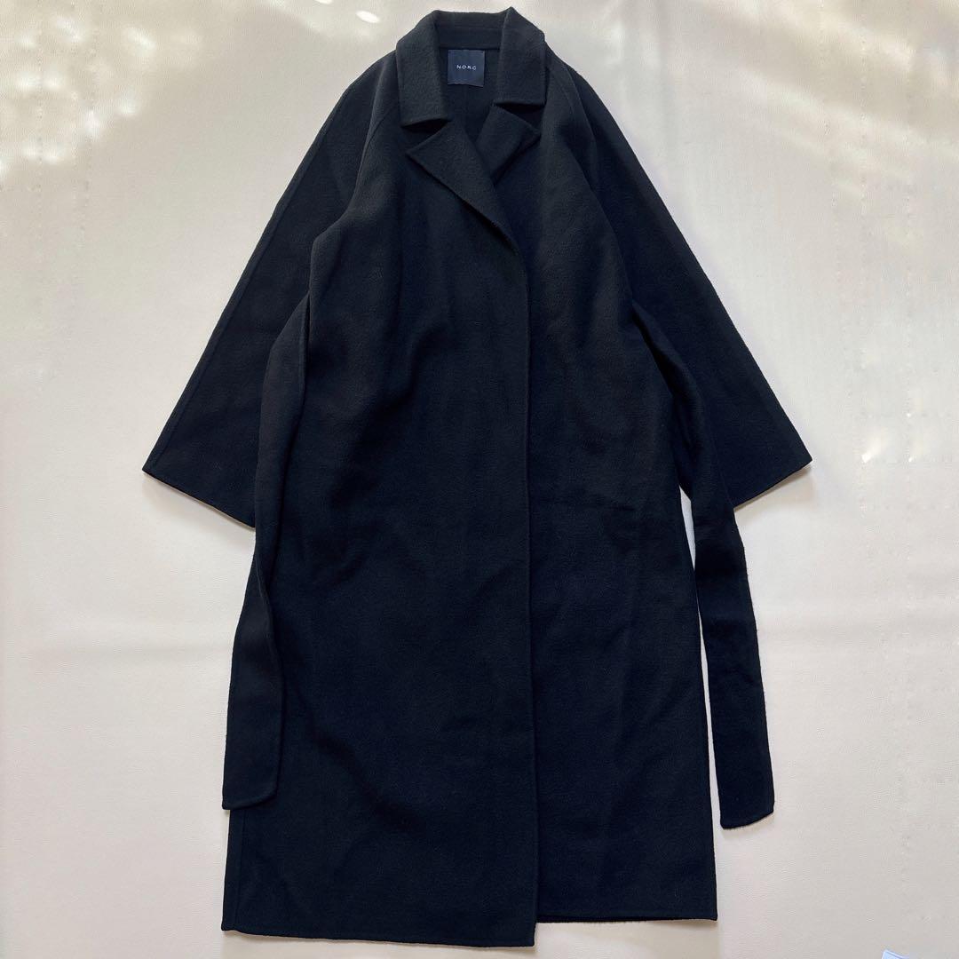 人気✨NORC ノーク リバー ロング コート ダブルフェイス ベルト付き 黒