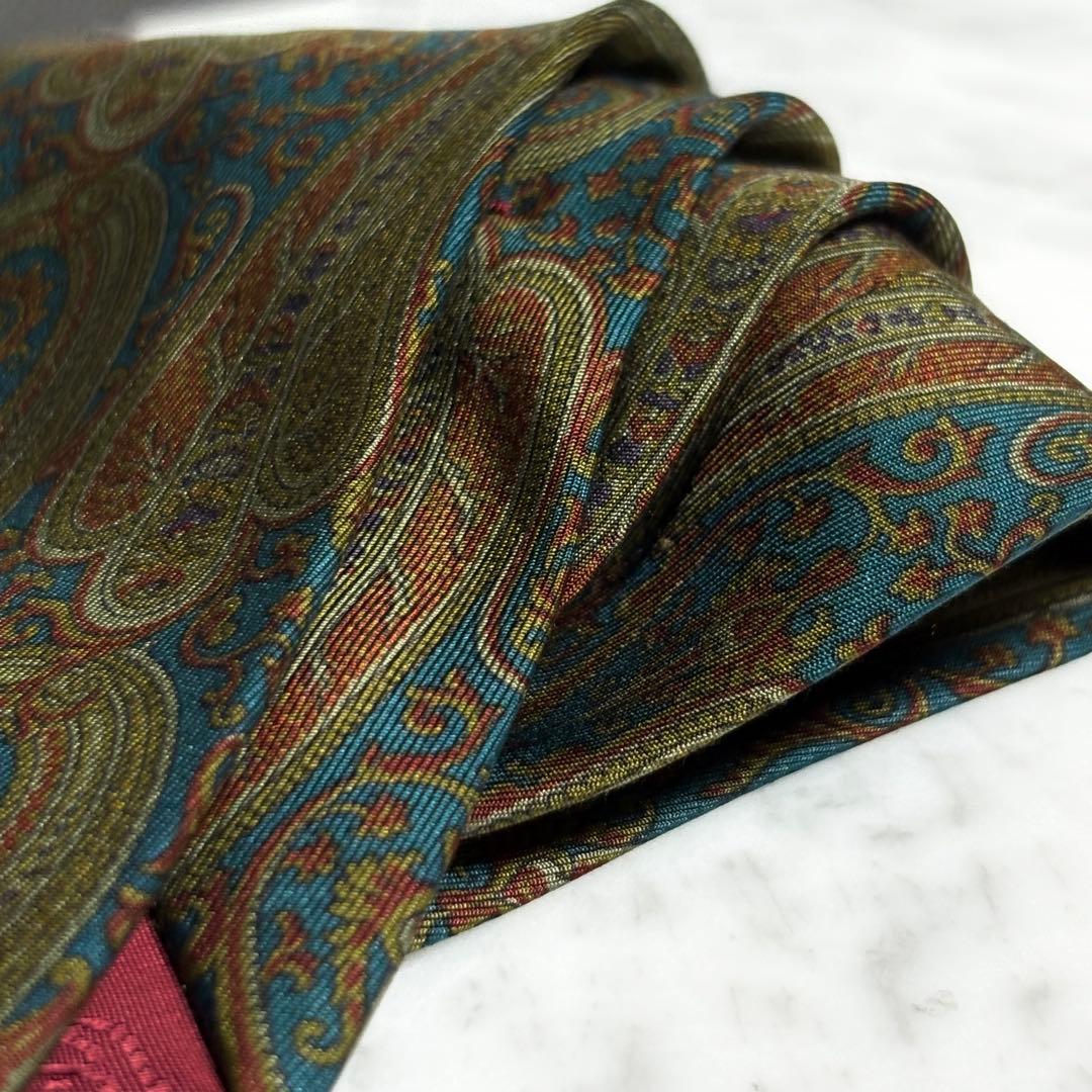 GUCCI ネクタイ オールドグッチ ターコイズブルー系 ペイズリー柄 ロゴ