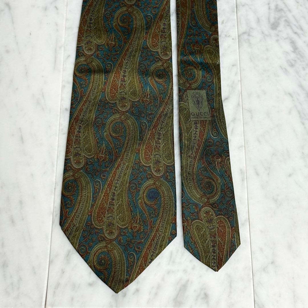 GUCCI ネクタイ オールドグッチ ターコイズブルー系 ペイズリー柄 ロゴ