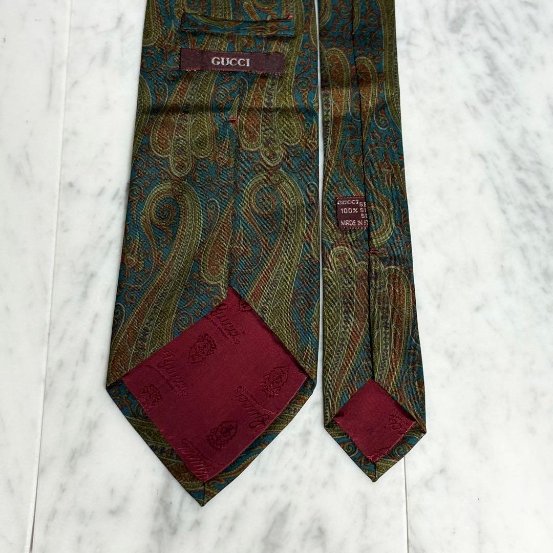 GUCCI ネクタイ オールドグッチ ターコイズブルー系 ペイズリー柄 ロゴ