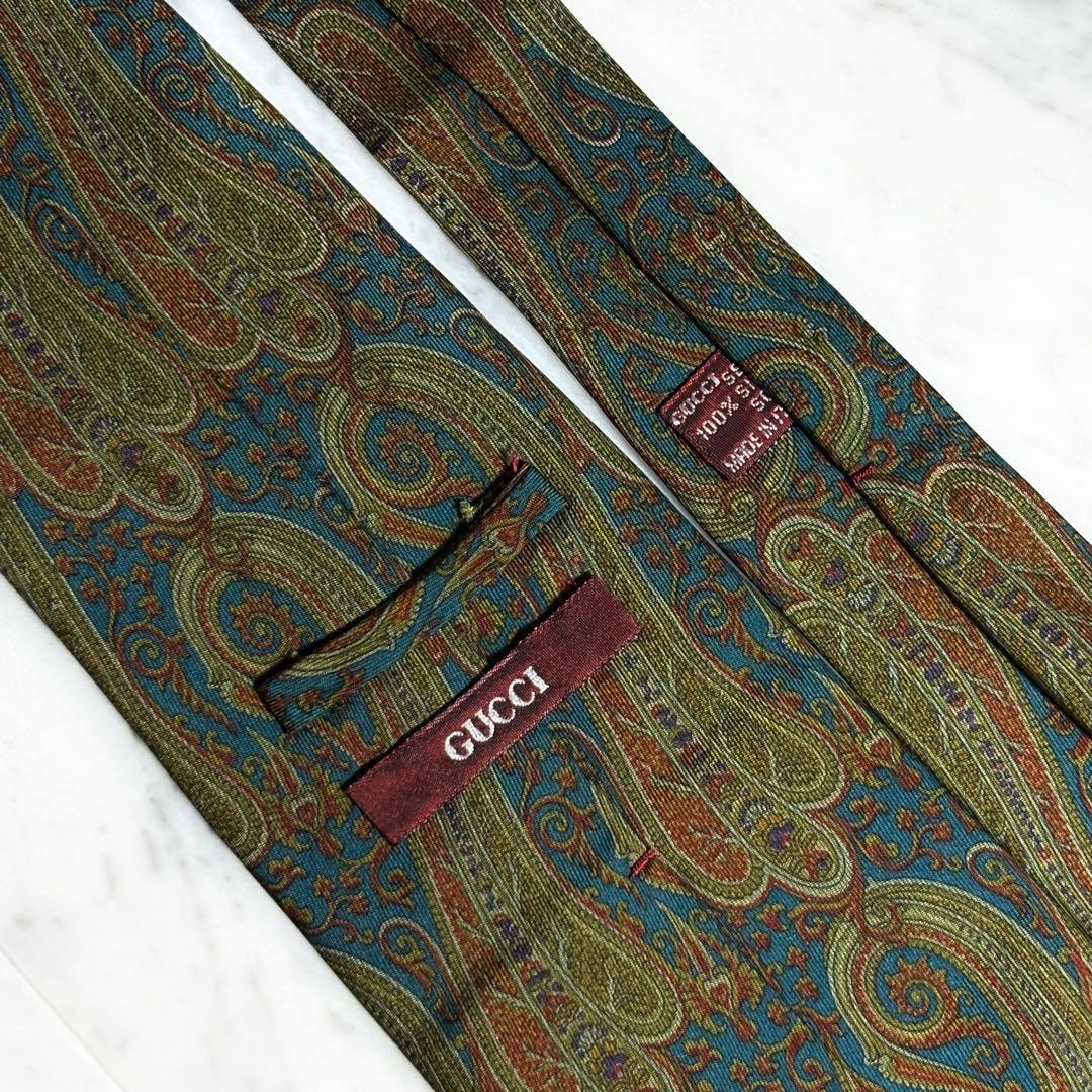 GUCCI ネクタイ オールドグッチ ターコイズブルー系 ペイズリー柄 ロゴ