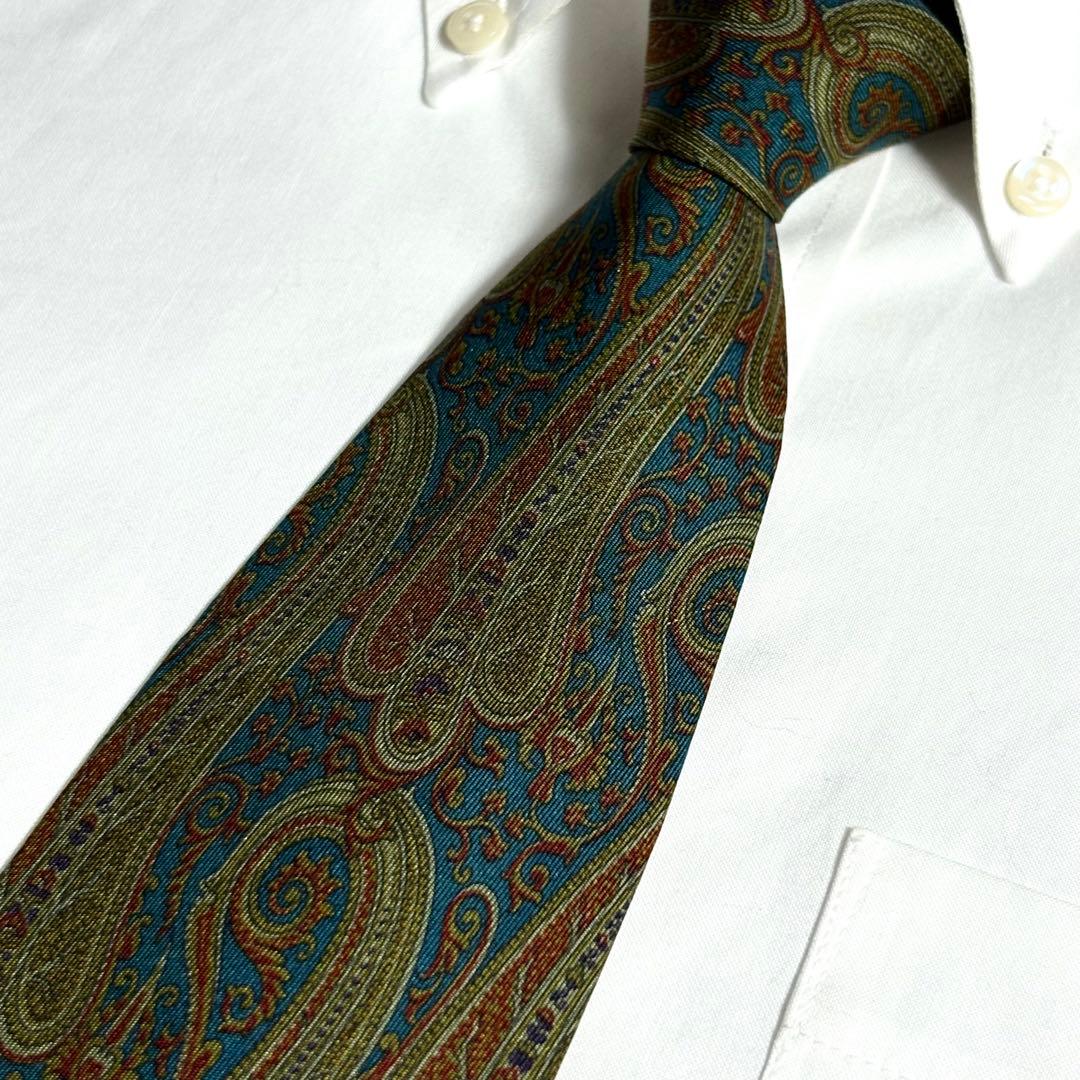 GUCCI ネクタイ オールドグッチ ターコイズブルー系 ペイズリー柄 ロゴ
