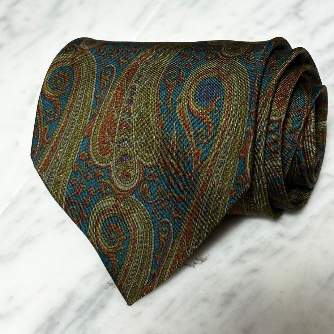 GUCCI ネクタイ オールドグッチ ターコイズブルー系 ペイズリー柄 ロゴ