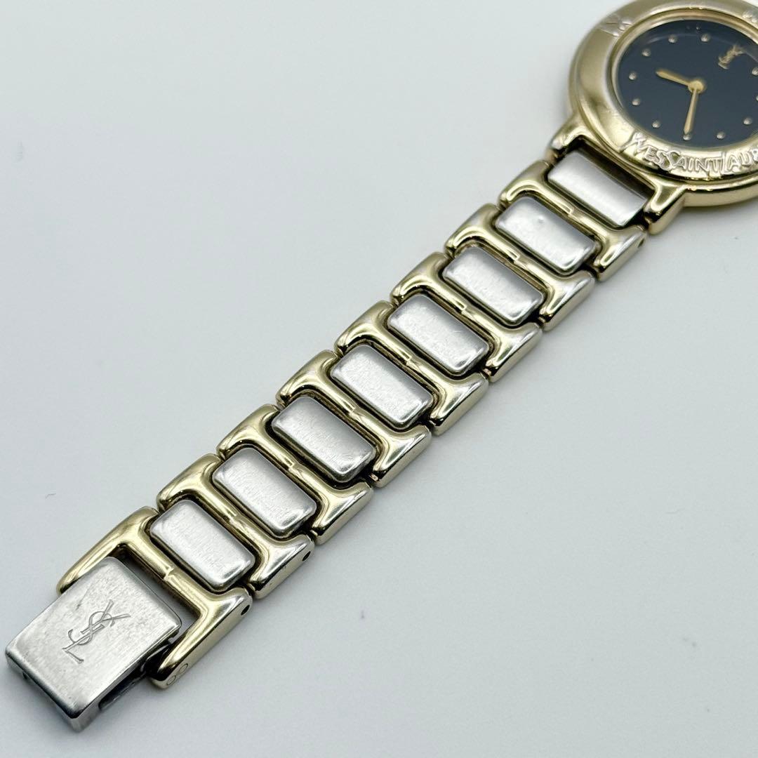 ✨新品電池・稼働✨サンローラン 腕時計 クォーツ ラウンド コンビ 黒文字盤