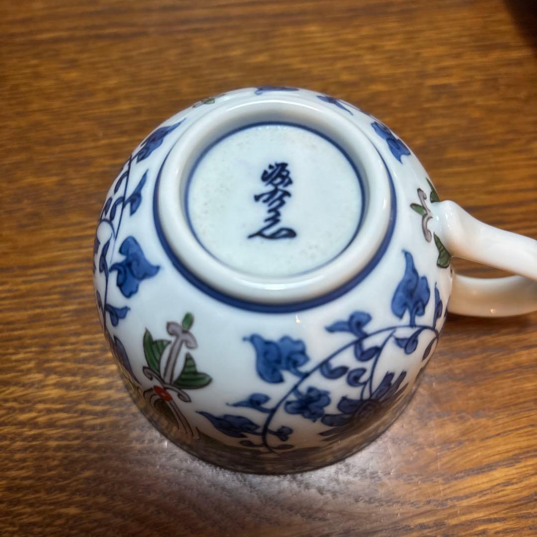 源右衛門　染錦三方割唐草 カップアンドソーサー 2客