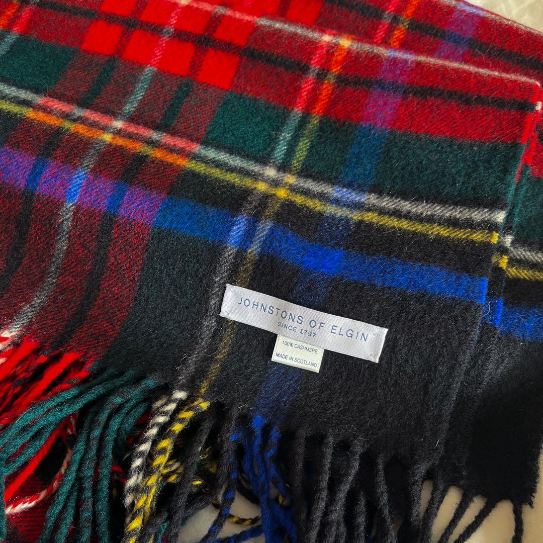 美品 Johnstons カシミア100％ 大判ストール ブラックスチュアート