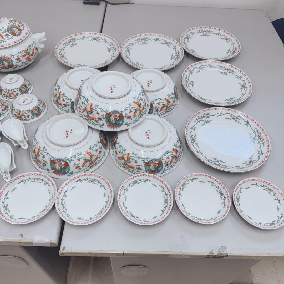 有田焼 山徳窯 まとめ売り 中華 和食器 一式 色絵 鳥 花柄 金縁 金彩