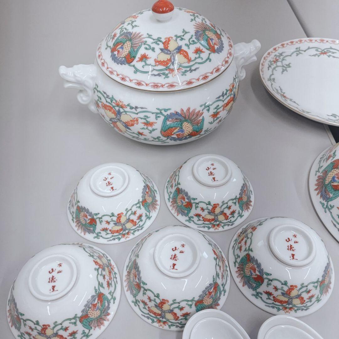 有田焼 山徳窯 まとめ売り 中華 和食器 一式 色絵 鳥 花柄 金縁 金彩