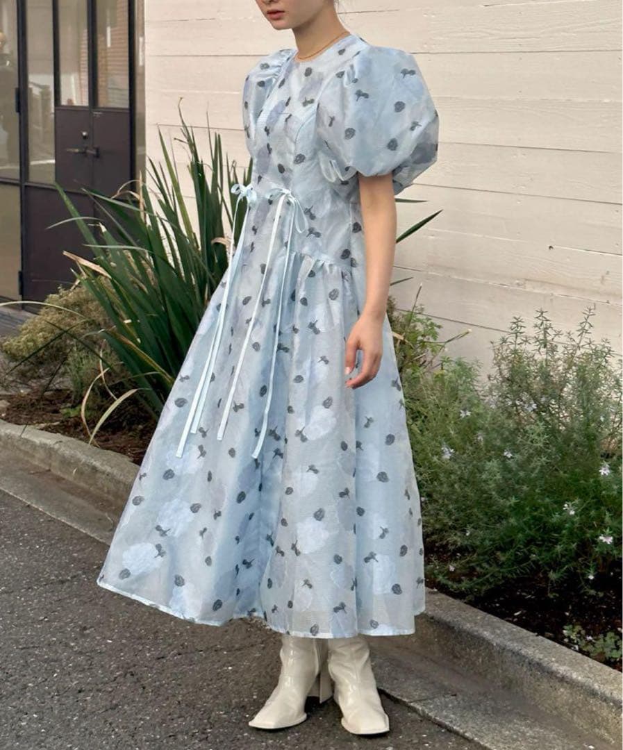 ワンピース POPPY CLOUD FLOWERS JACQUARD MIDI DRESS