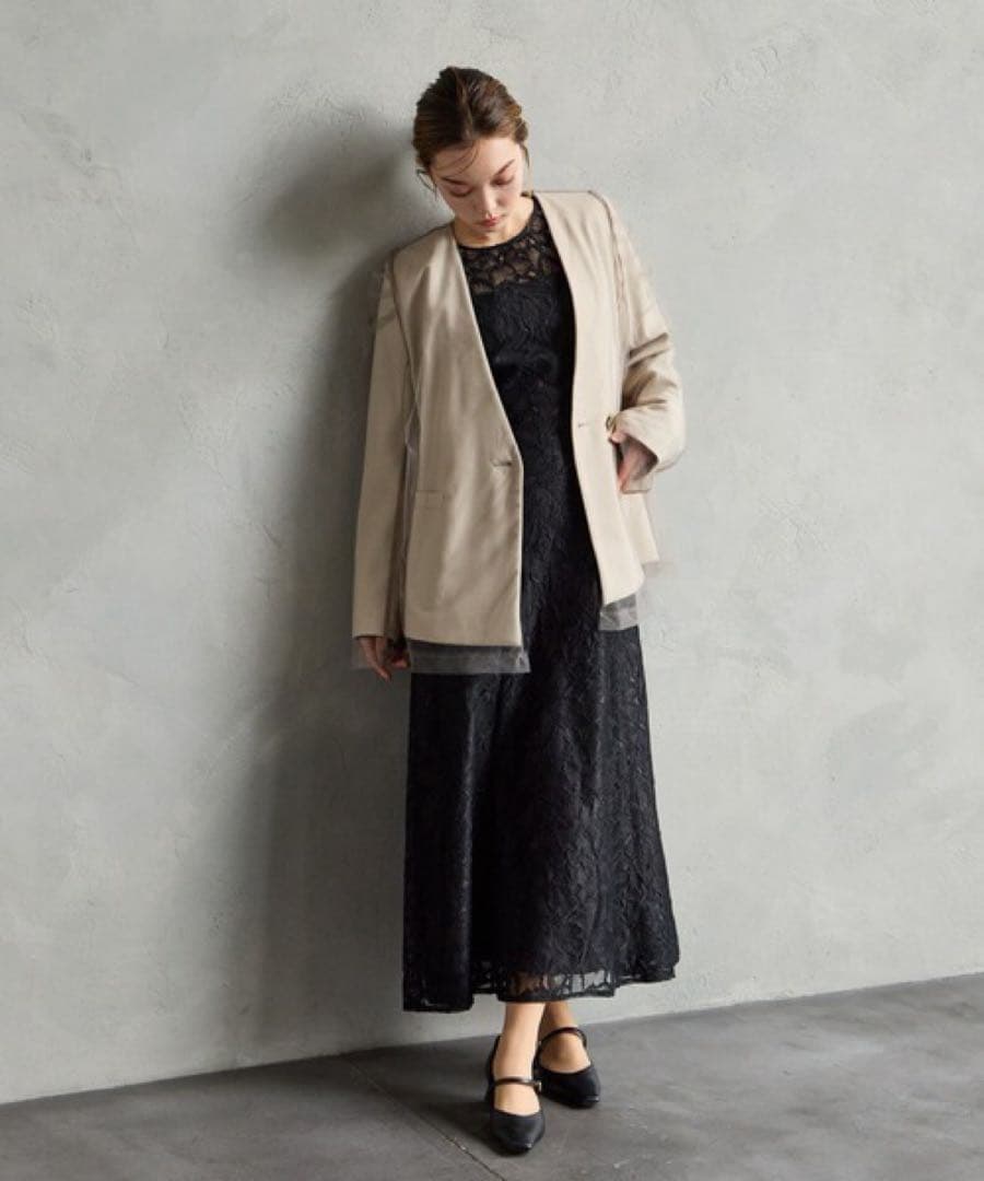 新品タグ付き ブラックレースロングドレス