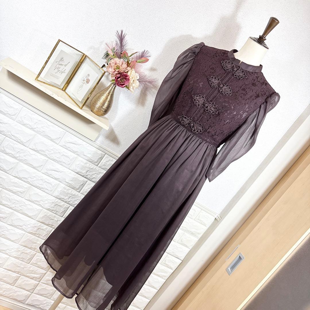 etoll.　ドレス　チャイナモチーフフレアドレス　ブラウン　オケージョン　M