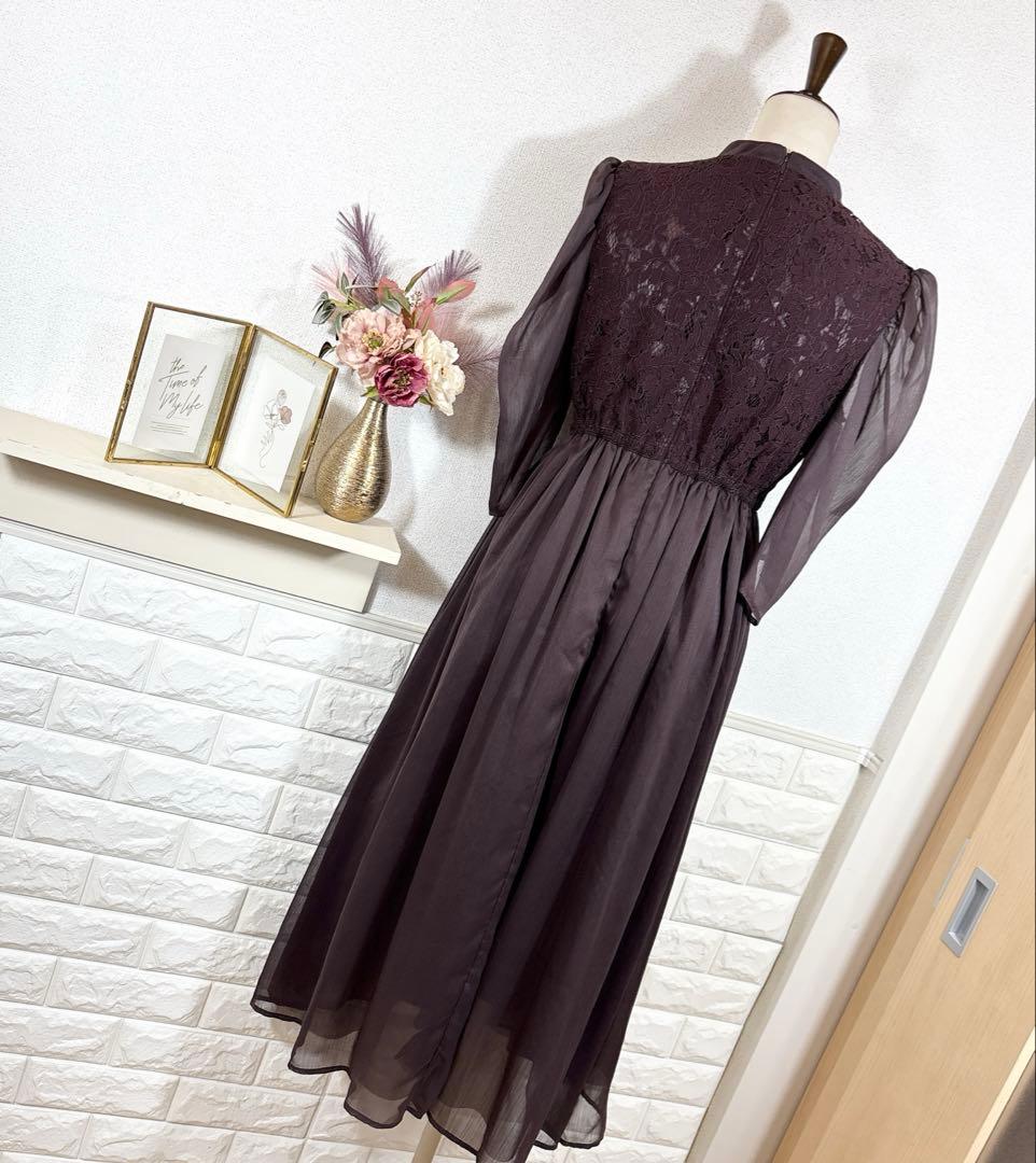 etoll.　ドレス　チャイナモチーフフレアドレス　ブラウン　オケージョン　M