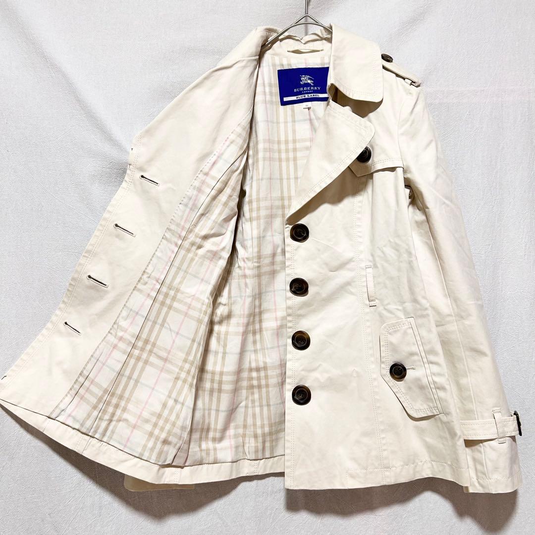 美品 バーバリー ブルーレーベル コート ショート丈 ノバチェック アイボリー