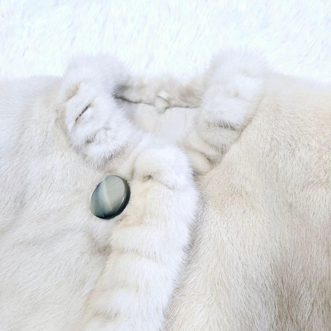 サガミンク サファイアミンク ノーカラー ジャケット コート ホワイト