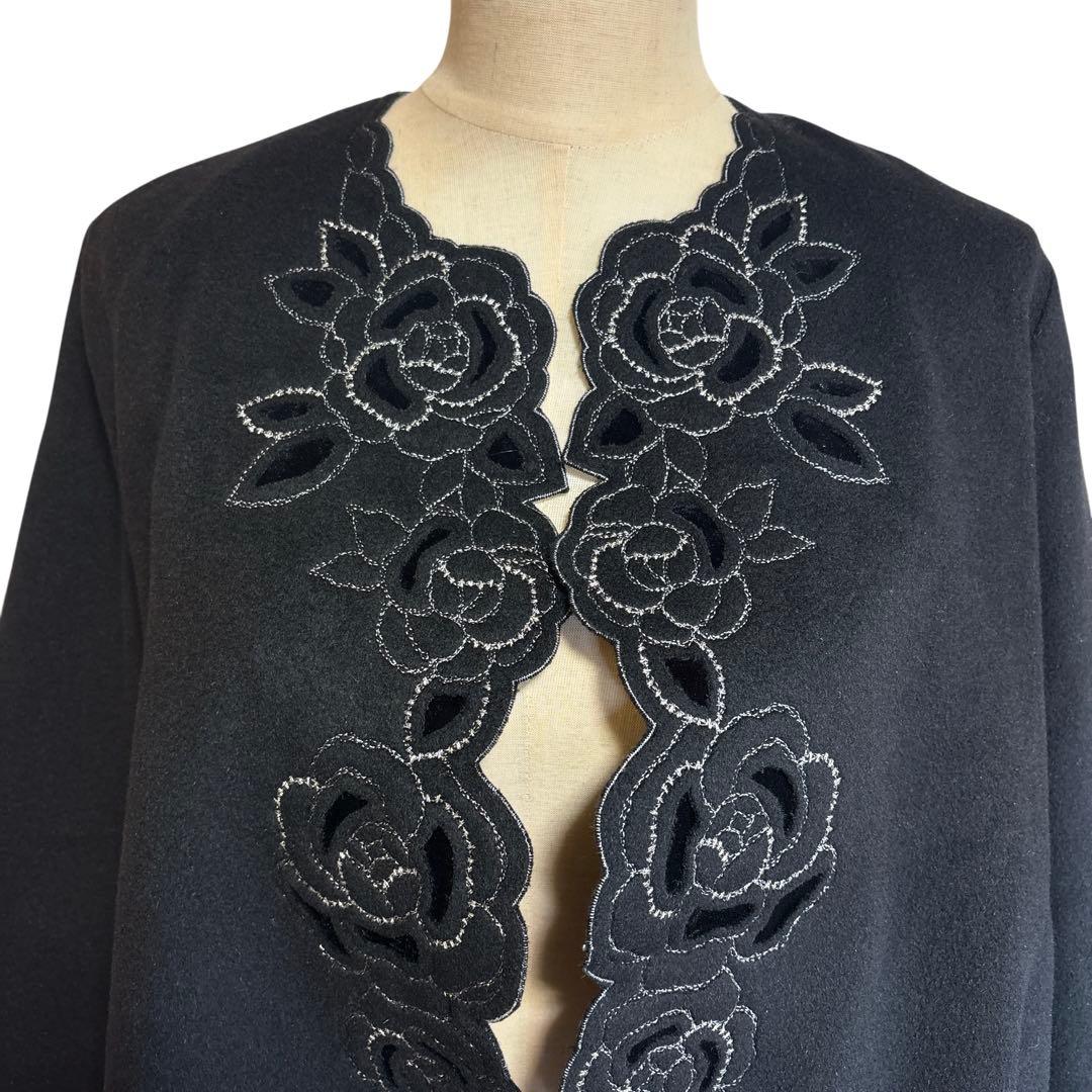 未使用 インゲボルグ アンゴラ混 フォーマル ジャケット バラ 刺繍 ブラック