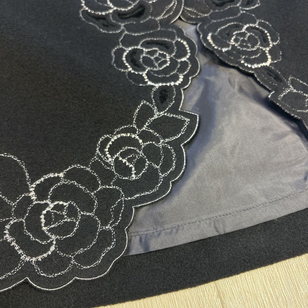 未使用 インゲボルグ アンゴラ混 フォーマル ジャケット バラ 刺繍 ブラック