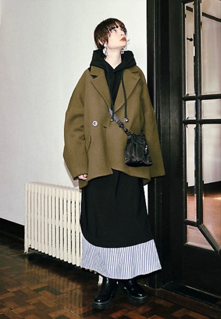 ●美品●UN3D.アンスリード ドルマンミドルウールコート⭐︎カーキ